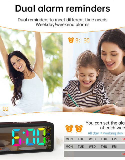 Cargar imagen en el visor de la galería, LED Wood-Grain Wooden Clock, RGB Color-Changing Dimming, Daylight Saving Time &amp; Week Display, Desktop Electronic Alarm Clock
