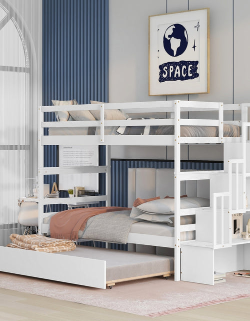 Load image into Gallery viewer, Twin Bunk Beds With Trundle &amp; Stairway Storage In White
