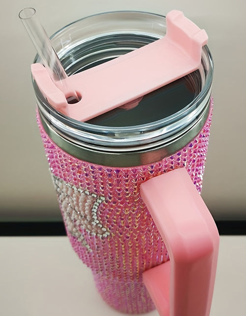 Load image into Gallery viewer, Pink Sweet Rhinestone Bow Tumbler Cup with Straw and Handle
