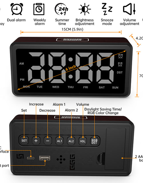 Cargar imagen en el visor de la galería, LED Wood-Grain Wooden Clock, RGB Color-Changing Dimming, Daylight Saving Time &amp; Week Display, Desktop Electronic Alarm Clock
