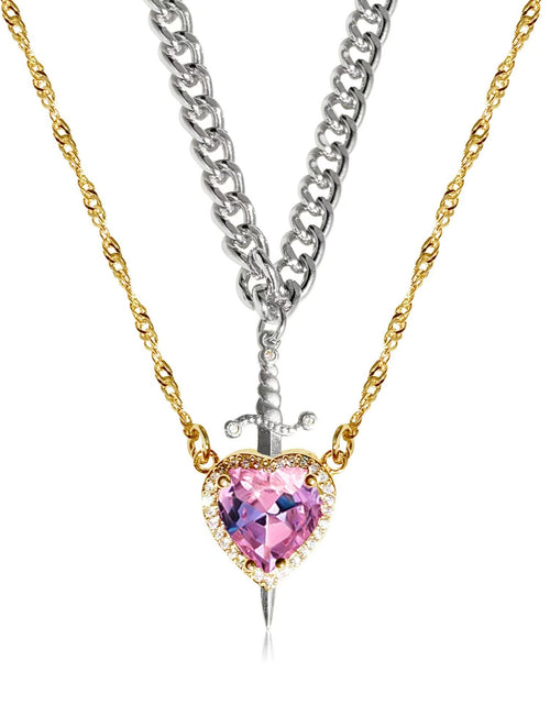Load image into Gallery viewer, New Heart And Sword Necklace Set Gold Color Stainless Steel Crystal Couple Necklaces For Women Men Boyfriend Girlfriend Gifts
