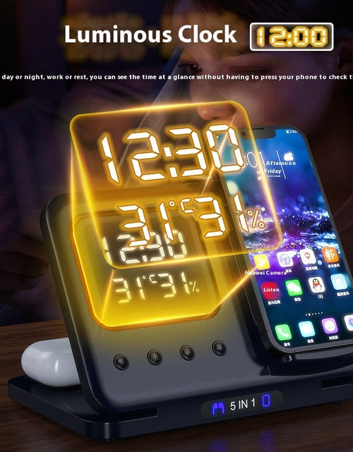 Load image into Gallery viewer, 15W Wireless Chargers Stand 5 In1 LED Digital Alarm Clock Fast Charging Dock Station
