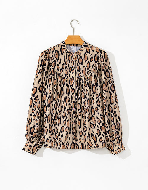 Load image into Gallery viewer, Rose Red Leopard Print Balloon Sleeve Loose Blouse
