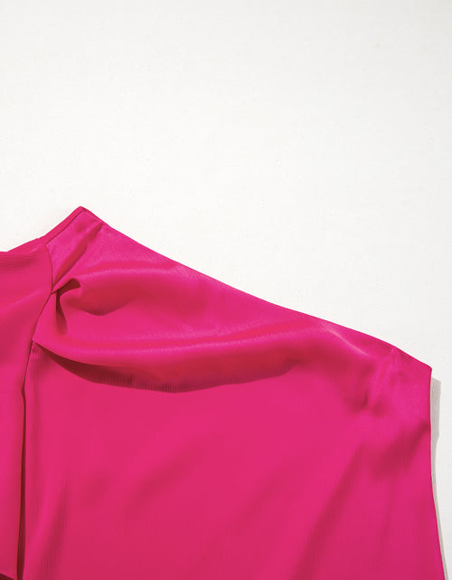 Bild in Galerie-Viewer laden, Strawberry Pink Asymmetric Shoulder Ruffle Sleeveless Blouse

