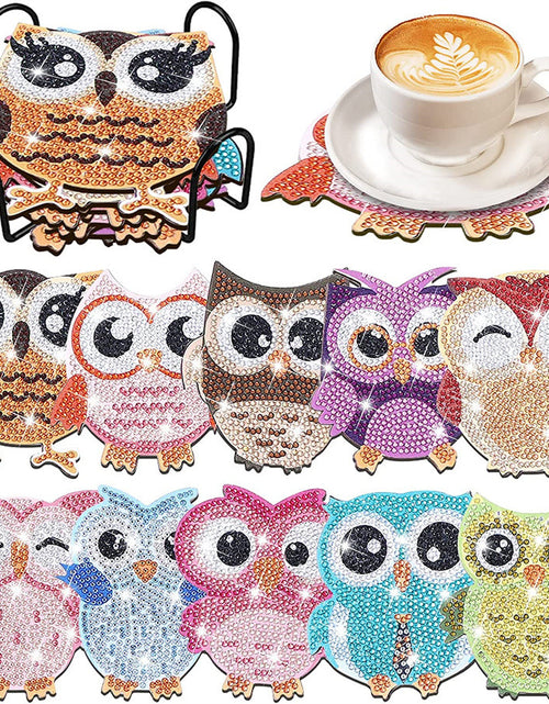 Load image into Gallery viewer, Diamond Painting Coaster Shape With Stand DIY Diamond Painted Art Craft Supplies Owl Pattern
