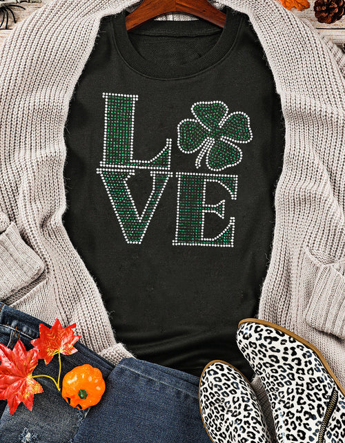 Load image into Gallery viewer, Black St Patricks Day Rhinestone LOVE Letter Graphic Crewneck Sweatshirt
