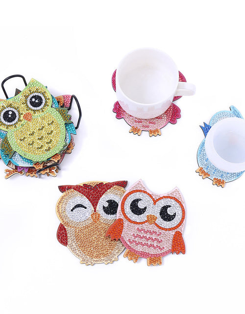 Load image into Gallery viewer, Diamond Painting Coaster Shape With Stand DIY Diamond Painted Art Craft Supplies Owl Pattern
