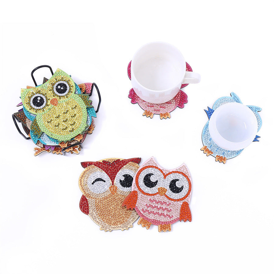 Diamond Painting Coaster Shape With Stand DIY Diamond Painted Art Craft Supplies Owl Pattern