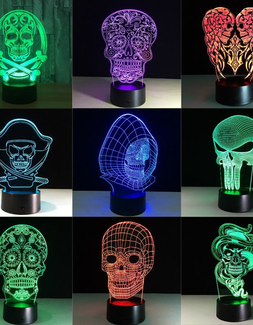 Cargar imagen en el visor de la galería, Luz nocturna 3D con forma de calavera y flores
