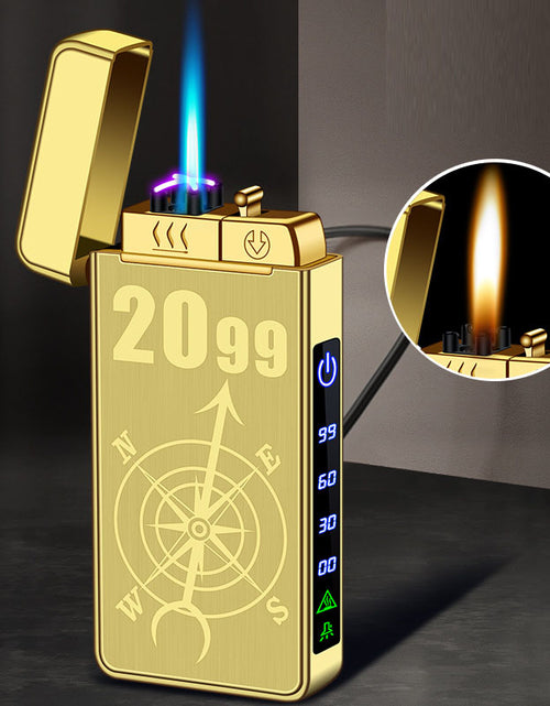 Bild in Galerie-Viewer laden, Gas electric triple fire metal windproof inflatable charging lighter personalized and creative trendy gift for boyfriend
