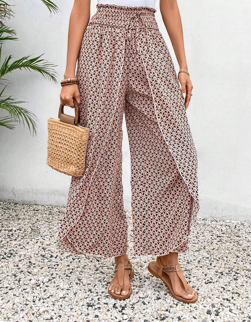 Load image into Gallery viewer, Pink Floral Shirred Side Slit Wide Leg Pants

