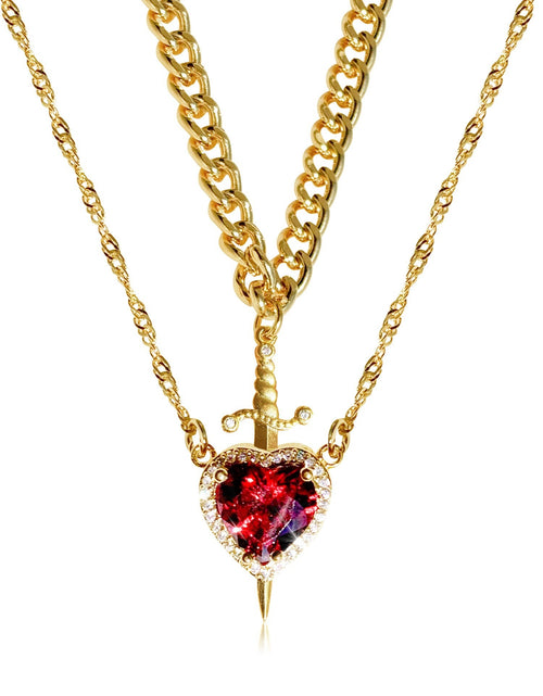 Load image into Gallery viewer, New Heart And Sword Necklace Set Gold Color Stainless Steel Crystal Couple Necklaces For Women Men Boyfriend Girlfriend Gifts

