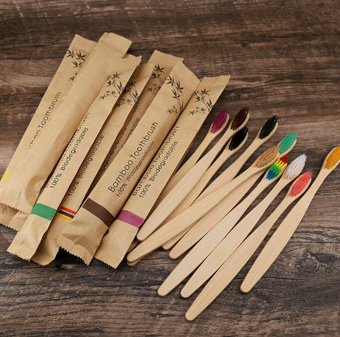 Load image into Gallery viewer, Flat Bamboo Toothbrush Kraft Paper Bag Toothbrush
