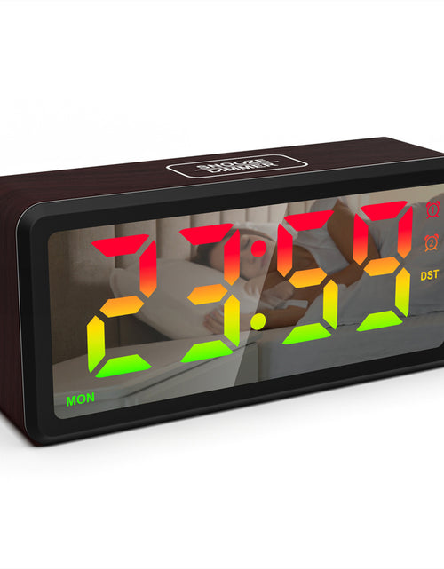 Cargar imagen en el visor de la galería, LED Wood-Grain Wooden Clock, RGB Color-Changing Dimming, Daylight Saving Time &amp; Week Display, Desktop Electronic Alarm Clock
