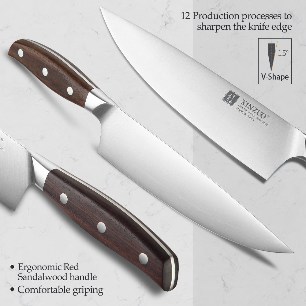 XINZUO Kitchen Tools 6 PCS Kitchen Knife Set of Utility Cleaver Chef Bread Knife High Carbon German Stainless Steel Knives sets