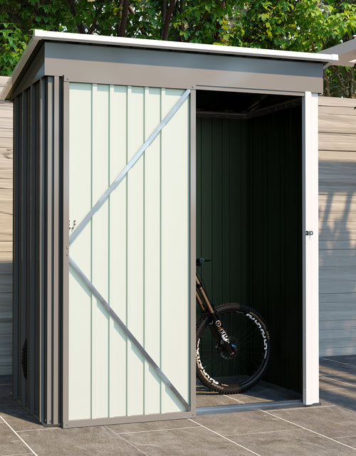 Load image into Gallery viewer, 5 * 3FT outdoor storage shed, tool shed with sloping roof and lockable door, backyard garden metal shed, courtyard lawn, gray
