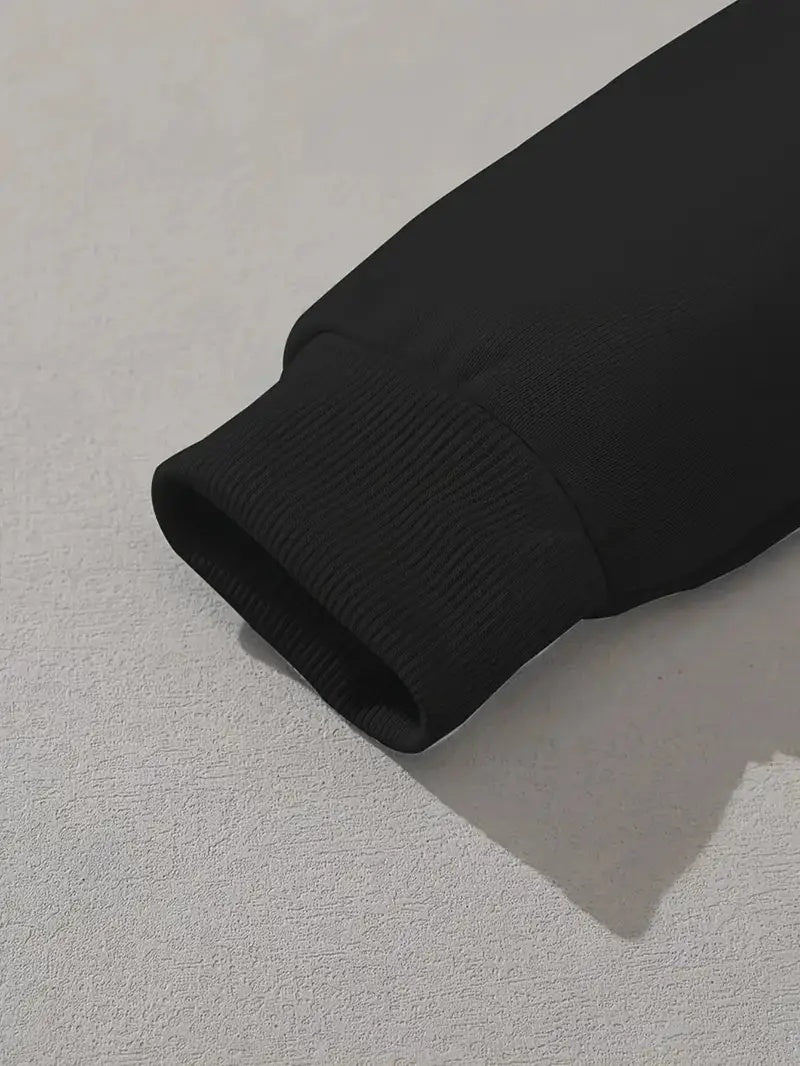 Sudadera con capucha versátil para estudiantes femeninas, blusa negra holgada con mangas largas