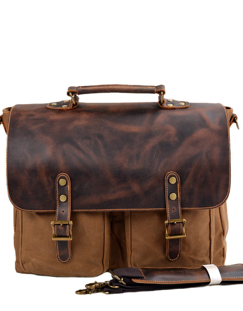 Load image into Gallery viewer, Waterproof Canvas Stitching Leather Briefcase Handbag
