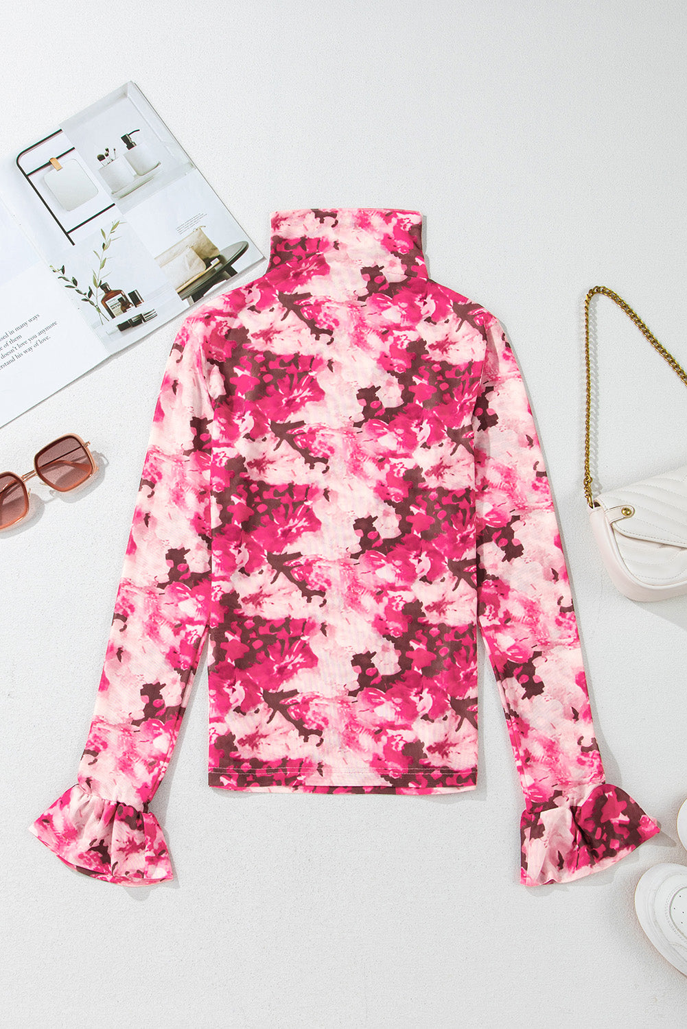 Rose Allover Floral Print Mesh Top