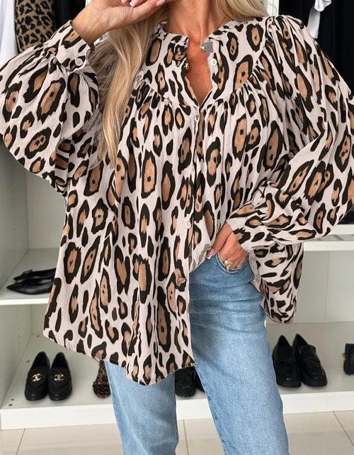 Load image into Gallery viewer, Rose Red Leopard Print Balloon Sleeve Loose Blouse
