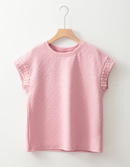 Load image into Gallery viewer, Light Pink Rose Floral Textured Pearl Beaded Top
