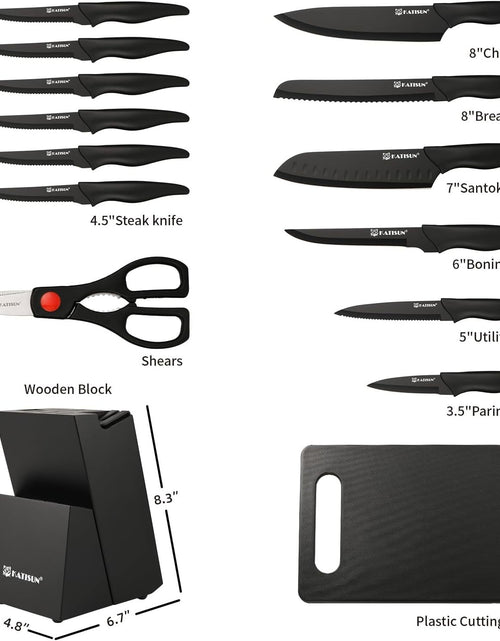 Load image into Gallery viewer, German High Quality Stainless Steel 16 Piece Kitchen Knife Set With Cutting Board Built-in Knife Sharpener Dishwasher Safe 6 Steak Knives Non-slip Handles
