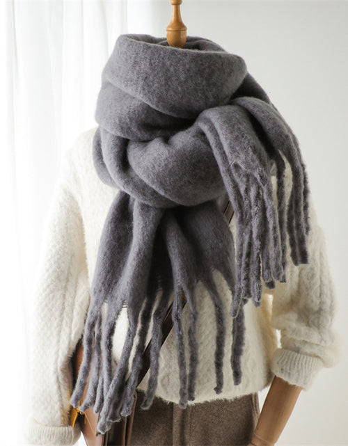 Load image into Gallery viewer, Solid Color Versatile Winter Warm Extended Tassel Scarf
