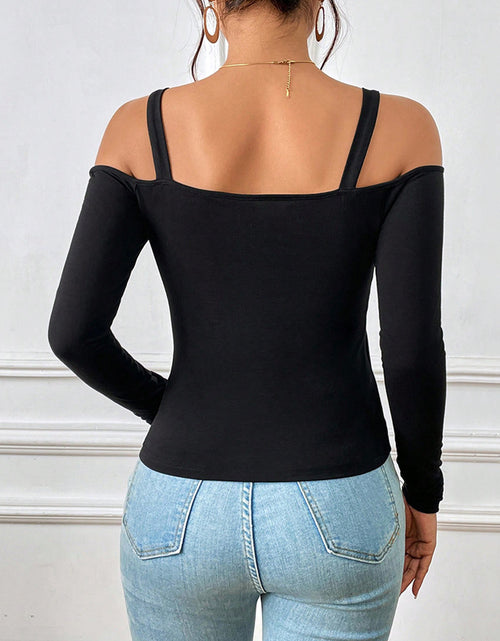 Load image into Gallery viewer, Women&#39;s Spring And Summer Fashion Simple Suspender Off-Shoulder Metal Hook Long-Sleeved Sexy Top
