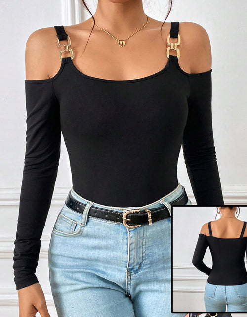 Load image into Gallery viewer, Women&#39;s Spring And Summer Fashion Simple Suspender Off-Shoulder Metal Hook Long-Sleeved Sexy Top
