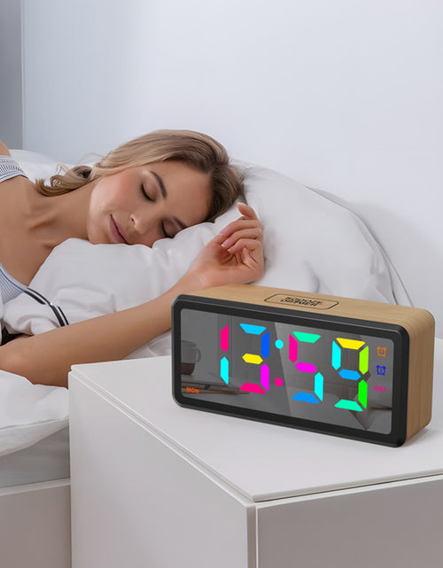 Cargar imagen en el visor de la galería, LED Wood-Grain Wooden Clock, RGB Color-Changing Dimming, Daylight Saving Time &amp; Week Display, Desktop Electronic Alarm Clock

