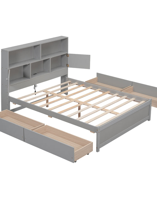 Load image into Gallery viewer, Full Size Platform Bed with Storage Headboard, Charging Station and 4 Drawers, Gray

