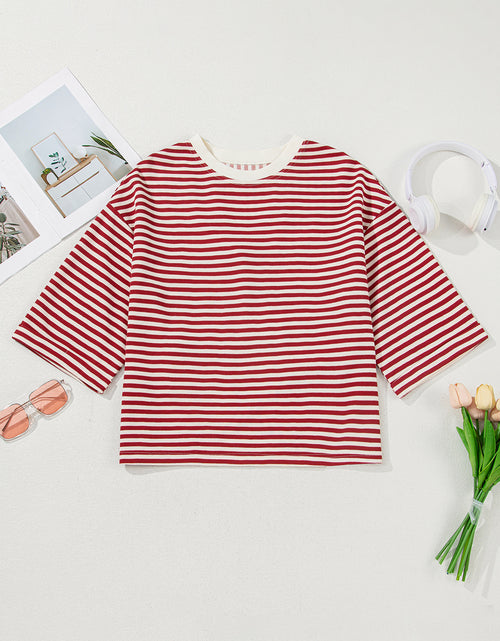 Load image into Gallery viewer, Red Striped Bowknot Backless T-Shirt
