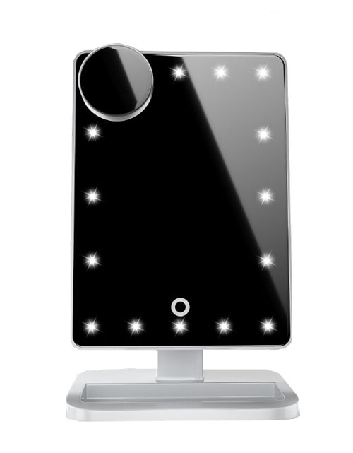 Cargar imagen en el visor de la galería, Espejo de maquillaje con pantalla táctil y 20 luces LED, altavoz de música con Bluetooth, espejos con aumento de 10 aumentos
