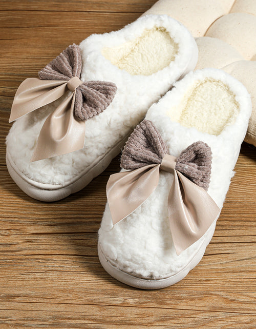 Bild in Galerie-Viewer laden, Pink Contrast Bowknot Applique Plush Winter Slippers
