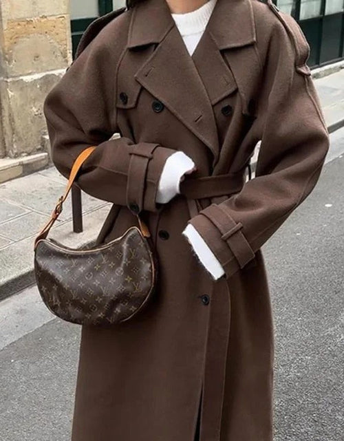 Cargar imagen en el visor de la galería, Abrigo grande de lana con cinturón de moda para mujer
