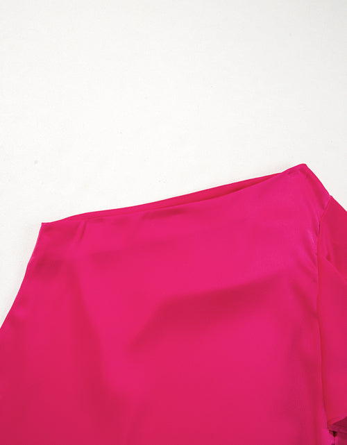 Bild in Galerie-Viewer laden, Strawberry Pink Asymmetric Shoulder Ruffle Sleeveless Blouse
