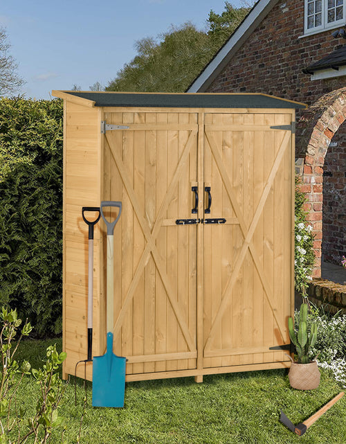 Load image into Gallery viewer, Outdoor 5.3ft Hx4.6ft L Wood Storage Shed Tool Organizer,Garden Shed, Storage Cabinet with Waterproof Asphalt Roof Natural
