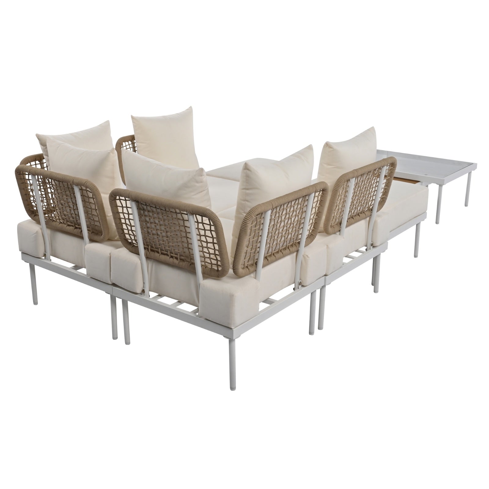 TREXM 8-Piece Patio Sectional Sofa Set With Tempered Glass Coffee Table And Wooden Coffee Table For