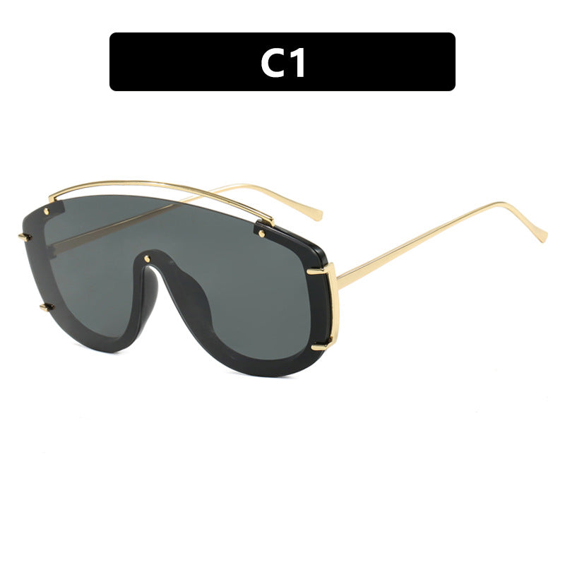 Trendy large frame one-piece sunglasses with a metallic high-end feel, Instagram sunglasses with personalized outdoor internet celebrity sunglasses