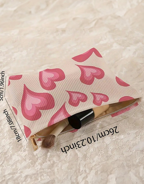 Load image into Gallery viewer, White Heart Pattern Corduroy Makeup Bag
