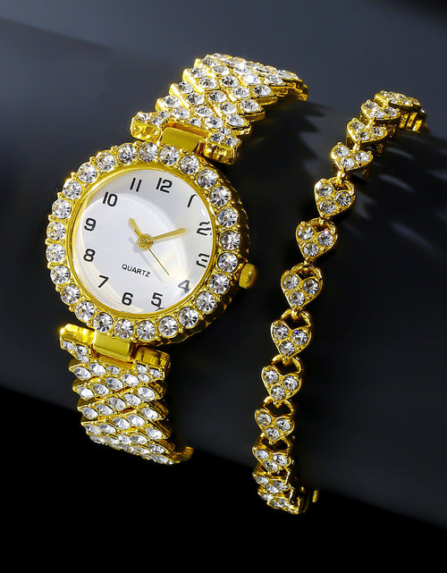 Cargar imagen en el visor de la galería, Conjunto de 2 piezas de joyería de moda de lujo para mujer, reloj de pulsera de cuarzo con correa plateada, pulsera de aleación para mujer, conjunto de joyería, reloj de regalo
