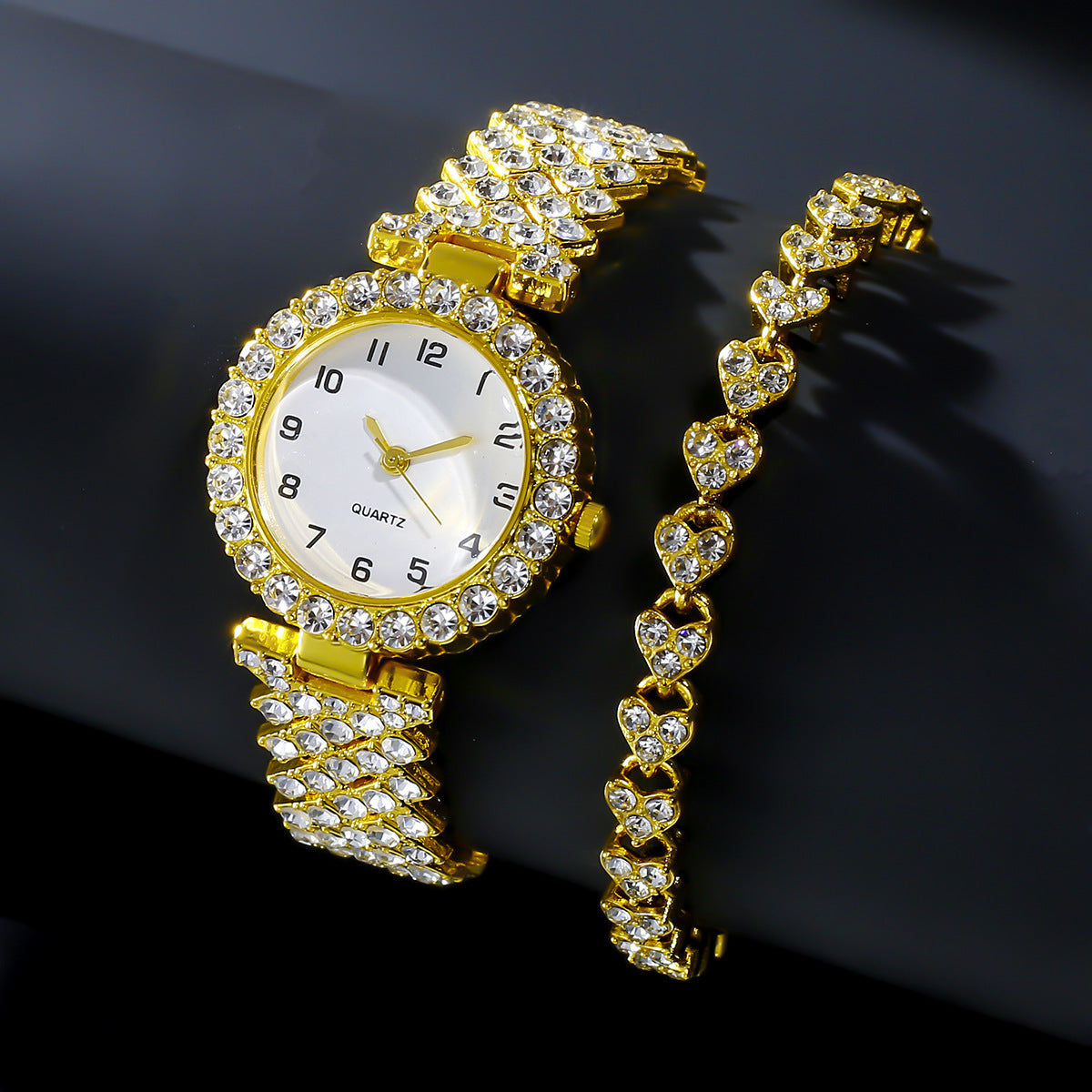 Conjunto de 2 piezas de joyería de moda de lujo para mujer, reloj de pulsera de cuarzo con correa plateada, pulsera de aleación para mujer, conjunto de joyería, reloj de regalo
