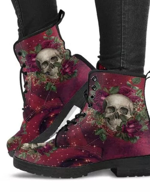 Load image into Gallery viewer, European and American plus leather Martin boots women&#39;s Gothic printed British boots Wish workwear combat boots
