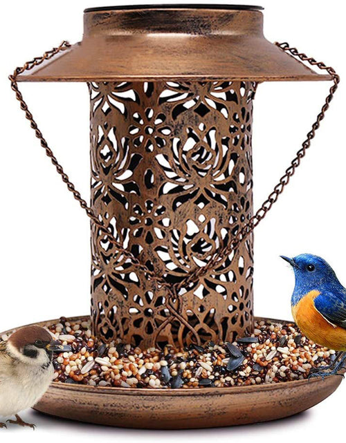 Load image into Gallery viewer, Outdoor solar powered lamp metal hanging bird feeder feeding and watering dual-purpose bird feeder decorative lamp

