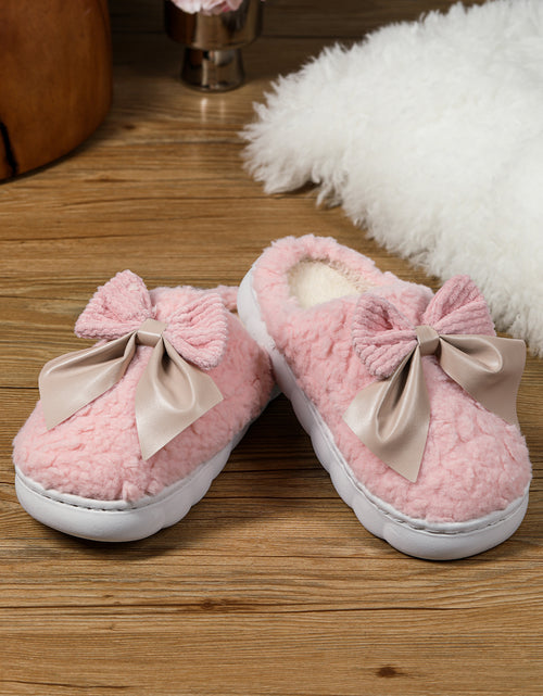 Bild in Galerie-Viewer laden, Pink Contrast Bowknot Applique Plush Winter Slippers
