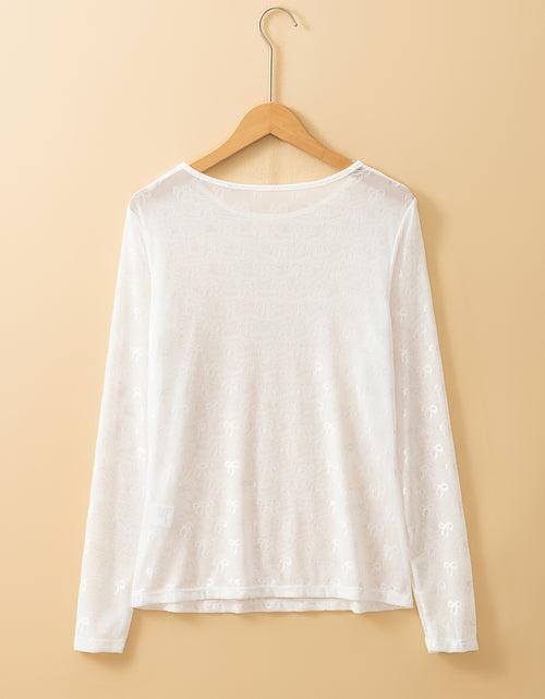 Load image into Gallery viewer, Pink Bow Pattern Long Sleeve Slim Fit Mesh Top
