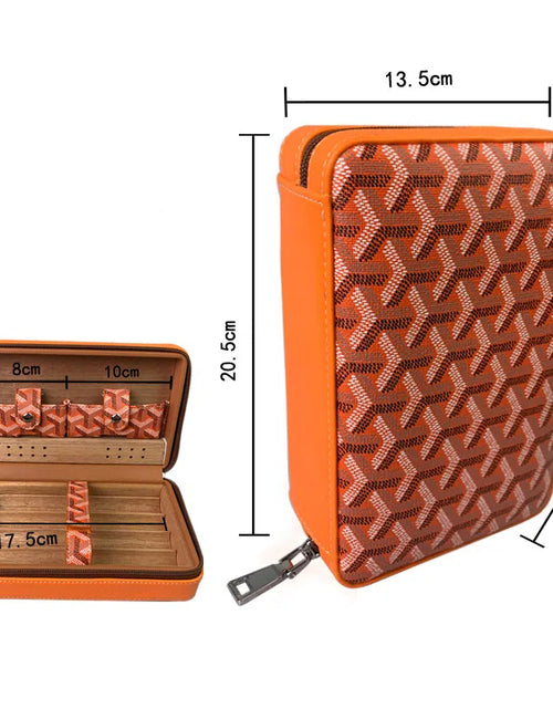 Bild in Galerie-Viewer laden, Carved version cigar box portable cedar wood cigar moisturizing box cowhide cigar box storage box Gaoxiba
