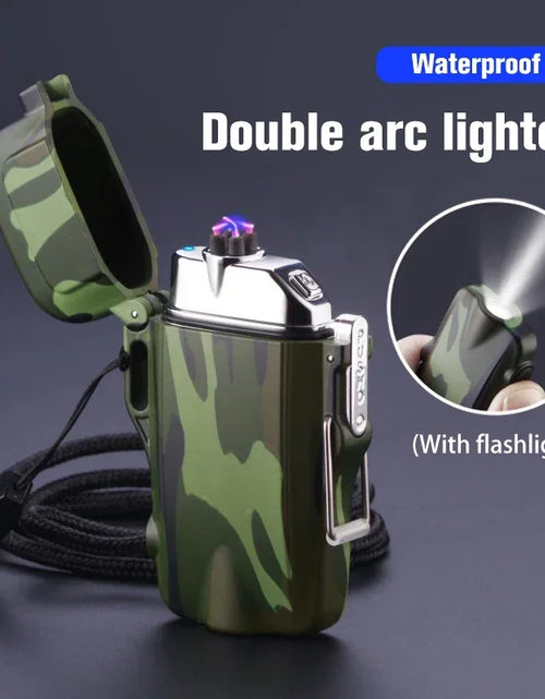 Load image into Gallery viewer, Outdoor Dual Plasma Arc Lighter With Flashlight Waterproof USB Electric Cigarette Lighter Hiking Starter Turbo lighter Men Gifts
