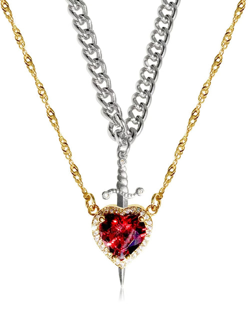 Load image into Gallery viewer, New Heart And Sword Necklace Set Gold Color Stainless Steel Crystal Couple Necklaces For Women Men Boyfriend Girlfriend Gifts
