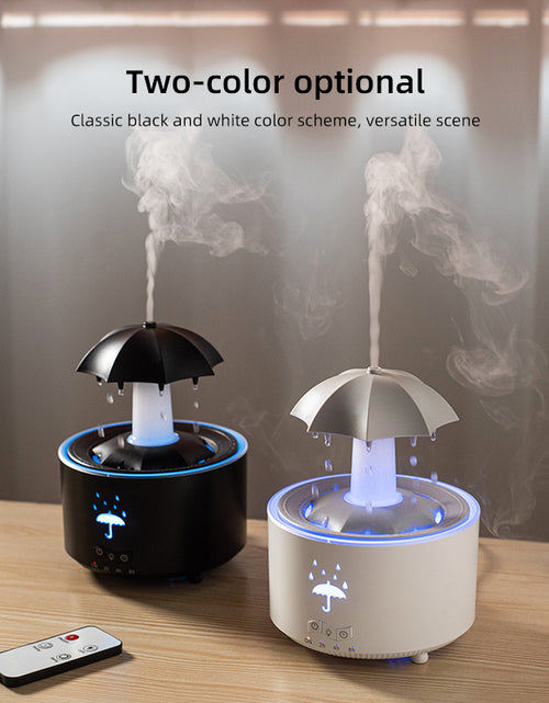 Load image into Gallery viewer, Rotating umbrella water droplet humidifier household heavy fog desktop rainbow lights remote control aromatherapy machine
